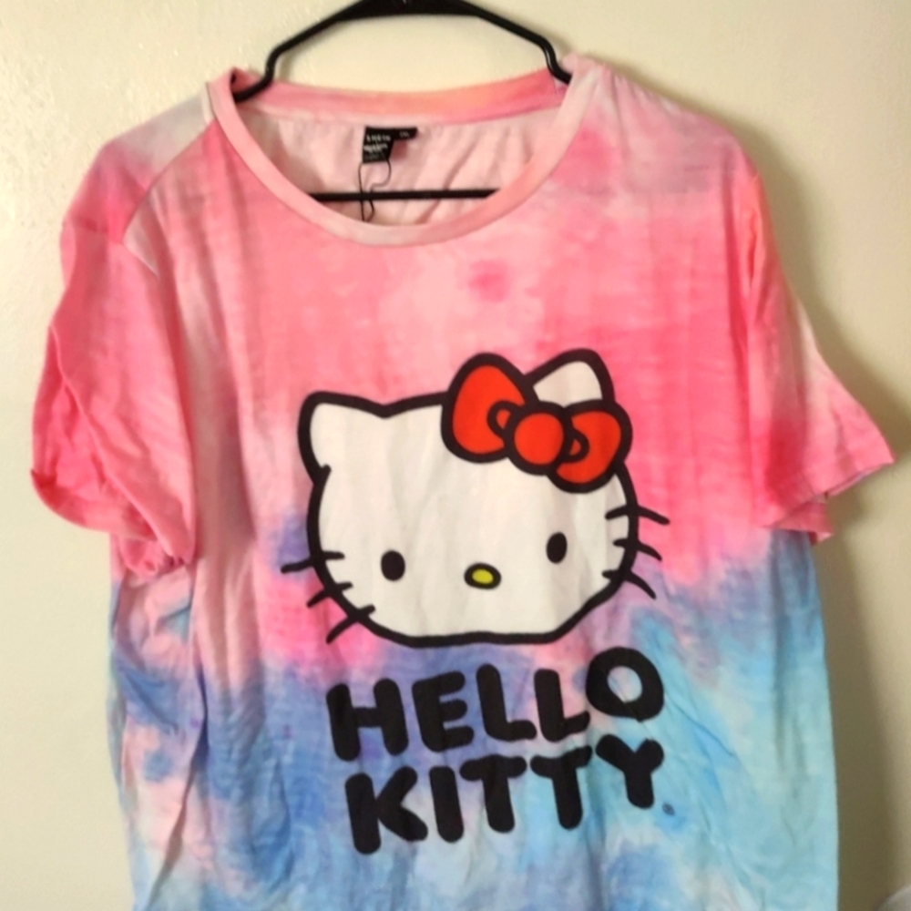 Pink and Blue hello kitty tie dye shirt xxl